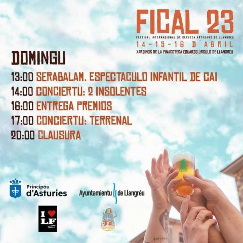 Cartel de Fical 2023 Domingo - Festival cerveza artesano - Llangreu - Langreo