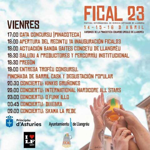 Cartel de Fical 2023 Viernes - Festival cerveza artesano - Llangreu - Langreo