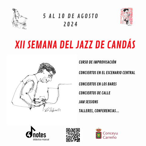 Cartel de la XII Semana de Jazz de Candás, con dibujo de Chick Corea realizado por Toño Velasco