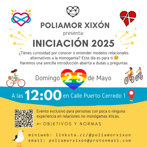 Poliamor Xixón. Iniciación 2025. ¿Tienes curiosidad por conocer o entender modelos relacionales alternativos a la monogamia? Entonces este día es para ti.
