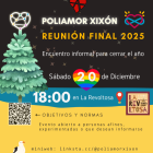 Título: Poliamor Xixón, Reunión Final 2025 Subtítulo: Encuentro informal para cerrar el año Datos: Sábado 20 de Diciembre a las 18:00 en La Revoltosa, Xixón, Asturies  Evento abierto a personas afines, experimentadas o que desean informarse.  Objetivos y normas: https://pad.riseup.net/p/r.ea3b01f025a8fb0a5cdf4bb8a63fe7f0  Web: https://linksta.cc/@poliamorxixon  Email: poliamorxixon@protonmail.com